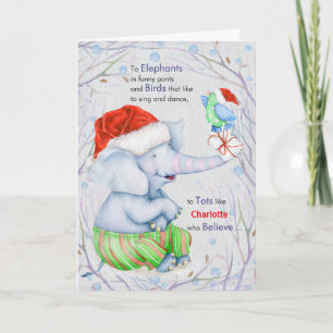 für Toys on Christmas Watercolor Elephant Bird Feiertagskarte
