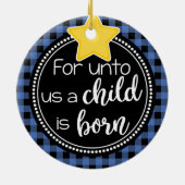 Für Uns ein Kind ist Geboren Blau Karierten Weihna Keramik Ornament (Hinten)