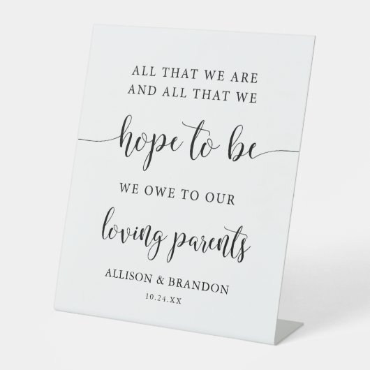 Für unsere Eltern gedacht Wedding SIgn Sockelschild (Vorderseite)