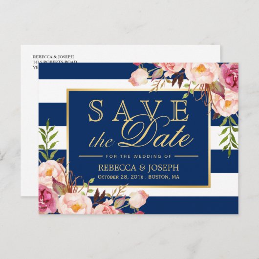 (für USPS) Blumenarmstreifen Save the Date Ankündigungspostkarte (Vorne/Hinten)