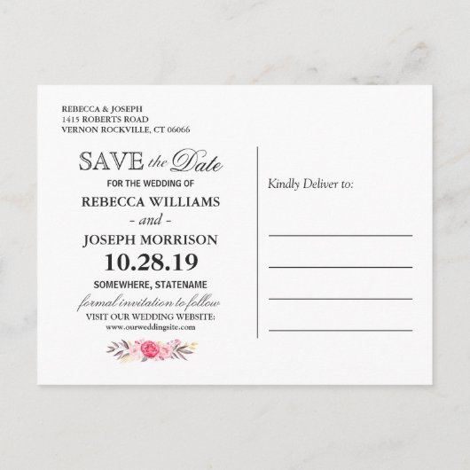 (für USPS) Blumenarmstreifen Save the Date Ankündigungspostkarte (Rückseite)