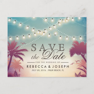 (für USPS) Palm Beach String Lights Save the Date Ankündigungspostkarte