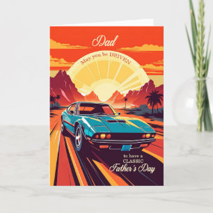 für Vater am Vatertag Retro 70er Autothema Feiertagskarte