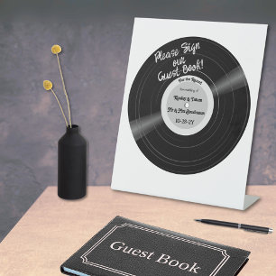 Für Vinyl Black und White Gästebuch Sockelschild