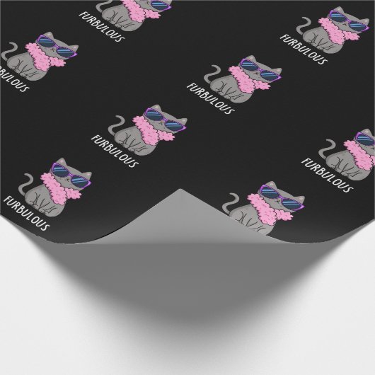 Furbulous Funny Elegant Cat Pun Dark BG Geschenkpapier (Ecke)
