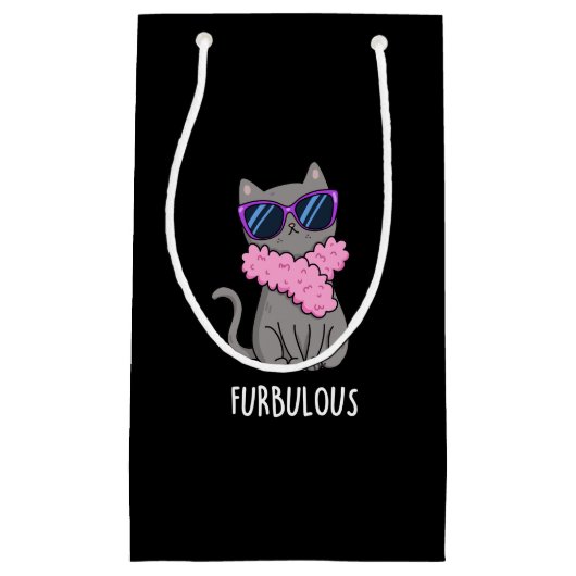 Furbulous Funny Elegant Cat Pun Dark BG Kleine Geschenktüte (Vorderseite)
