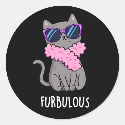 Furbulous Funny Elegant Cat Pun Dark BG Runder Aufkleber (Vorderseite)