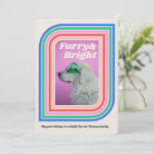 Furcht- & Bright Retro Stripe Hund Holiday Foto Ca Einladung (Stehend Vorderseite)