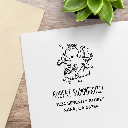 Furcht erregende Octopus Guarding Treasure Brustad Gummistempel