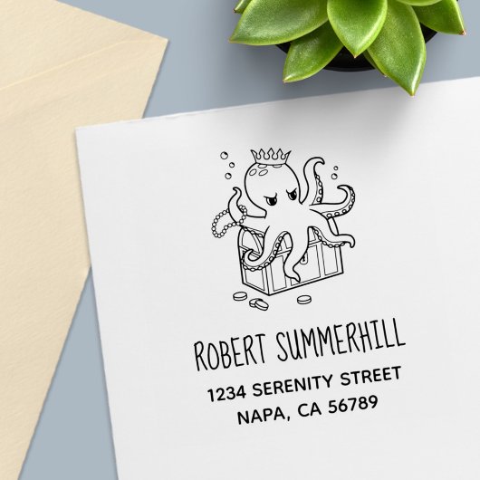 Furcht erregende Octopus Guarding Treasure Brustad Permastempel