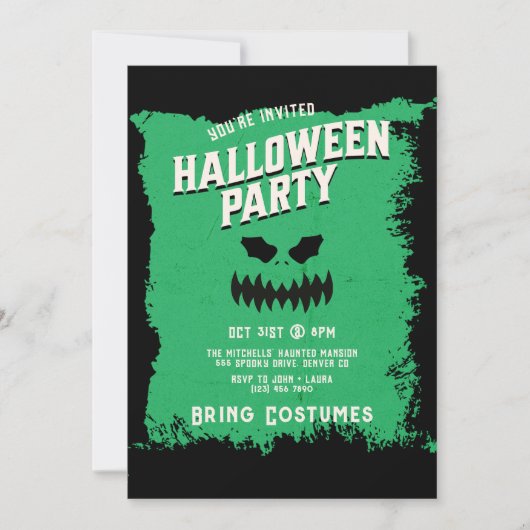 Furcht erregende Pumpkin-Face Halloween-Party Einladung (Vorderseite)