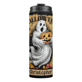 Furcht erregender Geist, der einen Jack O'Lantern  Thermosbecher