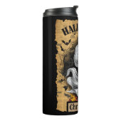 Furcht erregender Geist, der einen Jack O'Lantern Thermosbecher (Nach links gedreht)