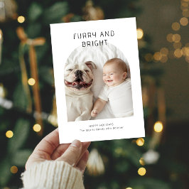 Furcht und Helle Weihnachts-Baby und Hund-Foto Feiertagskarte
