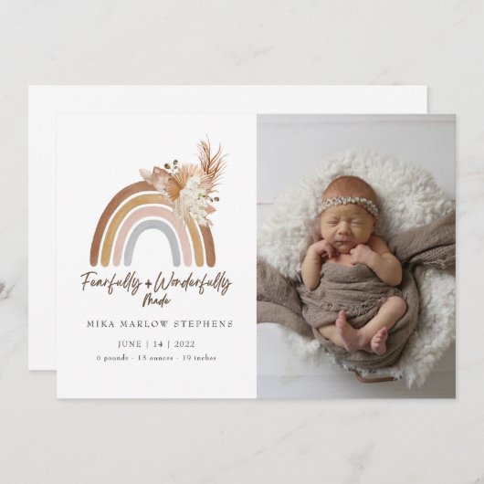 Furcht und wunderbar Made Baby Ankündigung (Vorne/Hinten)