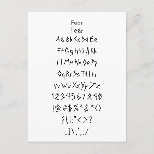 Furcht - Zazzle Schriftart Sampler Sheet Postkarte (Vorderseite)