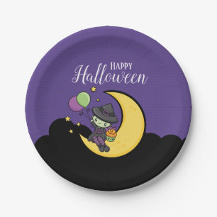 Furchtbar Niedliche Halloween-Hexe Pappteller