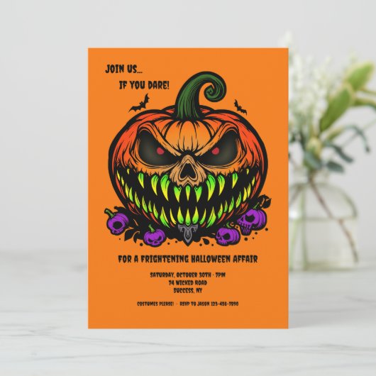 Furchtbares Jack-O-Lantern-Halloween Einladung (Stehend Vorderseite)
