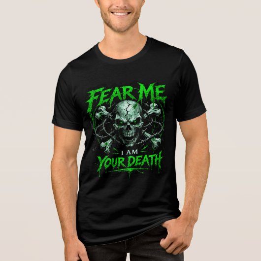 Fürchte Mich – Ich Bin Dein Tod | Gothic Skull Met Tri-Blend Shirt (Vorderseite)