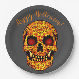 Furchteinflößender Halloween-Schädel mit roten Aug Pappteller