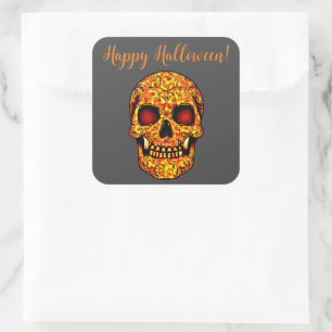 Furchteinflößender Halloween-Totenschädel mit rote Quadratischer Aufkleber
