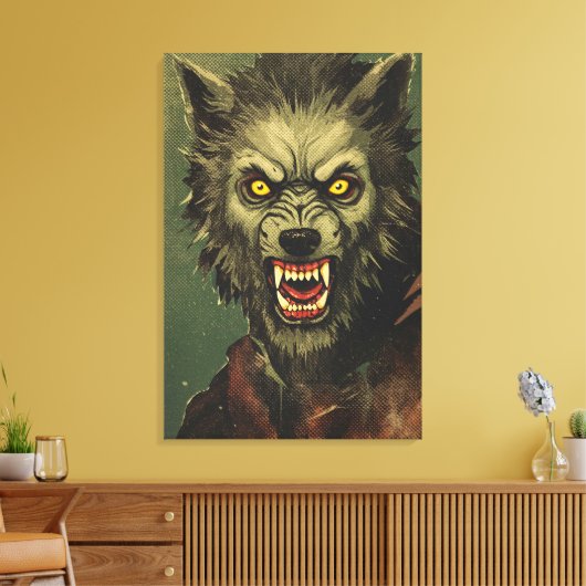 Furchterregende Werwolf-Horror-Illustration Leinwanddruck (Insitu (Wohnzimmer))