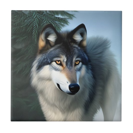 Furchtlos der arktische Wolf, Keramik Tile Fliese (Vorderseite)