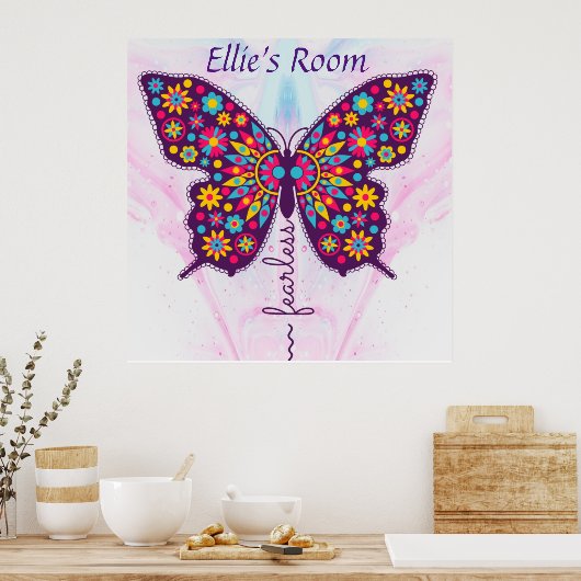 Furchtlos! Funky boho hippy butterfly Poster (Küche)