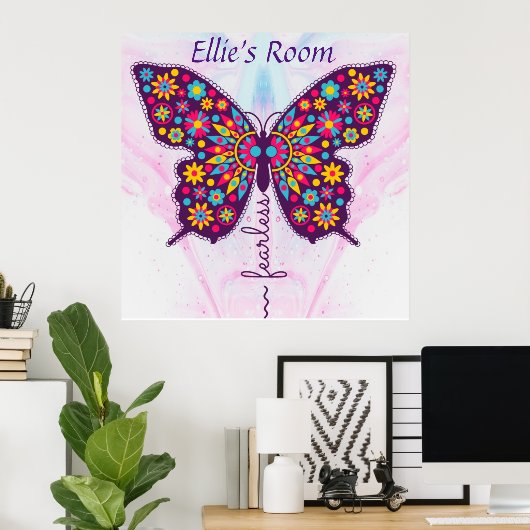 Furchtlos! Funky boho hippy butterfly Poster (Heimbüro)
