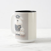 Furchtlos mutig... Poodle-Held in blau Zweifarbige Tasse (Vorderseite Links)