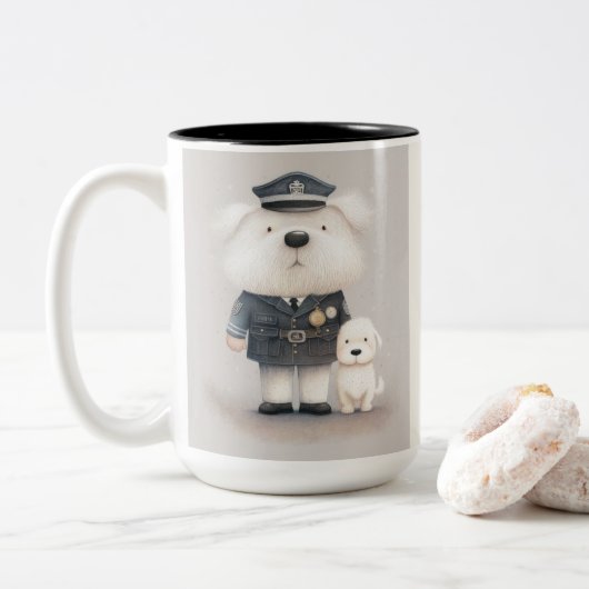 Furchtlos mutig... Poodle-Held in blau Zweifarbige Tasse (Mit Donut)