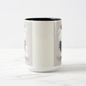 Furchtlos mutig... Poodle-Held in blau Zweifarbige Tasse (Mittel)