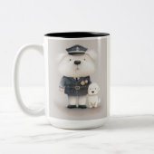 Furchtlos mutig... Poodle-Held in blau Zweifarbige Tasse (Links)
