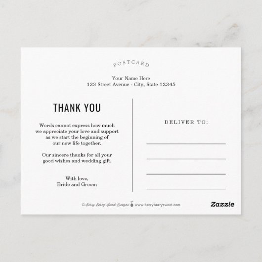 Furchtlose Liebe Hochzeit Danke Postcard Postkarte (Rückseite)