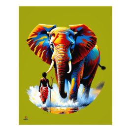 Furchtloser Junge trifft Elefantenbullen Fotodruck