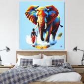 Furchtloser Junge trifft Elefantenbullen Leinwanddruck (Insitu (Schlafzimmer))
