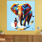 Furchtloser Junge trifft Elefantenbullen Leinwanddruck (Insitu (Wohnzimmer))