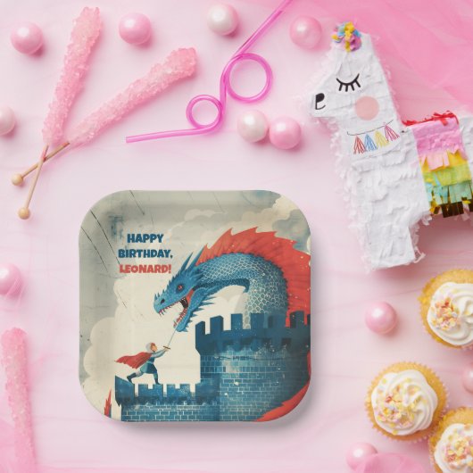 Furchtloser Ritter und Drache Pappteller (Party)