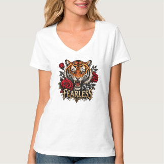 furchtloser Tiger und Rosen T-Shirt