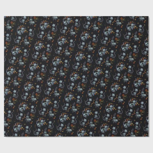 Furever Friends Spooky Ghost Cats Wrapping Paper Geschenkpapier (Flach)