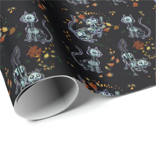 Furever Friends Spooky Ghost Cats Wrapping Paper Geschenkpapier (Rolleneckpunkt)