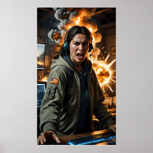 Furioses Gamer-Explosionsszene-Foto Poster