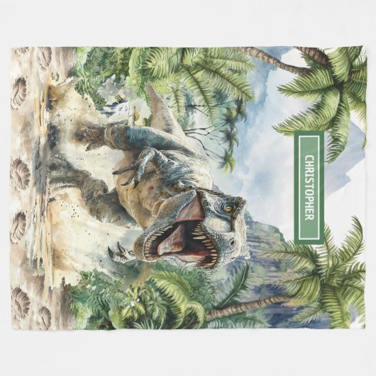 Furious T-Rex Blanket Personalisiert Individuelle Fleecedecke (Vorderseite (Horizontal))