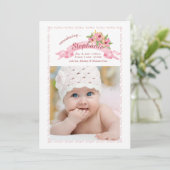 Furling Ribbon Foto Geburtsankündigung Ankündigung (Stehend Vorderseite)