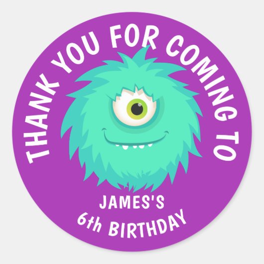 Furnier Monster Niedlich Lila Runder Aufkleber (Vorderseite)