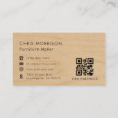 Furniture Maker Wood QR Code Professional Visitenkarte (Rückseite)