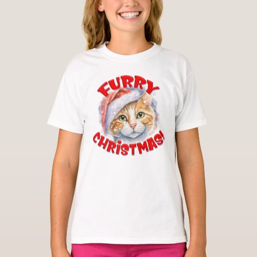 Furore Weihnachts-Weihnachtsmannmütze Katze Zeichn T-Shirt (Vorderseite)