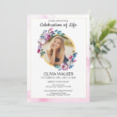 Furple Blume Beerdigung feiert Leben Einladung (Stehend Vorderseite)