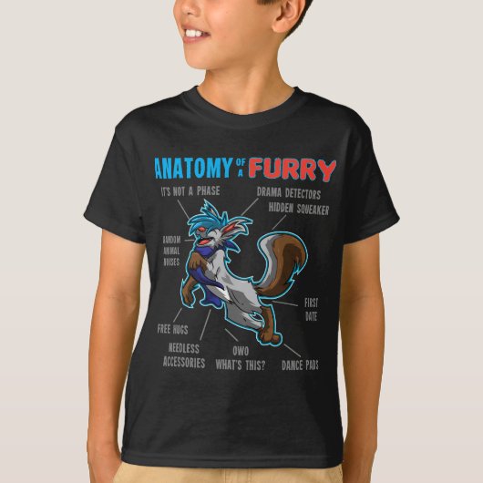 Furry - Anatomie eines Furry - Cartoon Wolf T-Shirt (Vorderseite)