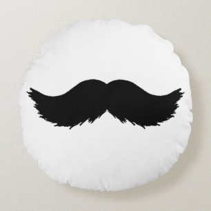Furry Black Mustache Rundes Kissen